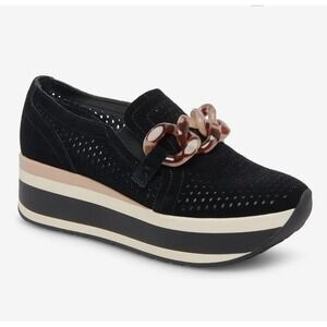 Dolce Vita Black Platform Slip-On Sneakers with Tortoiseshell Chain Accent
